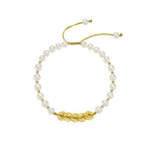 老凤祥官方足金五帝钱手链女正品黄金珍珠手串本命年手绳生日礼物