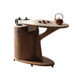 中古风阳台小型茶桌家用实木新中式可移动岩板泡茶桌烧水一体茶桌