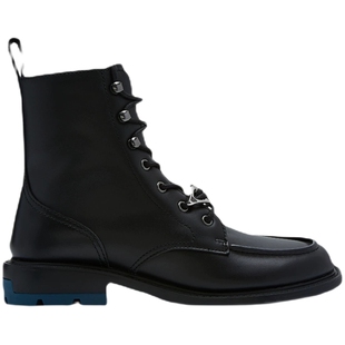 both24秋冬rere系列飞蛾金属牛皮革厚底增高黑色英伦系带马丁靴