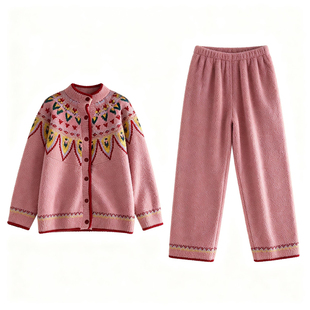 猫人半边绒睡衣女秋冬季加厚加绒珊瑚绒高级感家居服套装可外穿冬