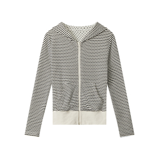 AIRHOOD 2025条纹斑点连帽修身卫衣外套女早秋两面穿短款正肩上衣