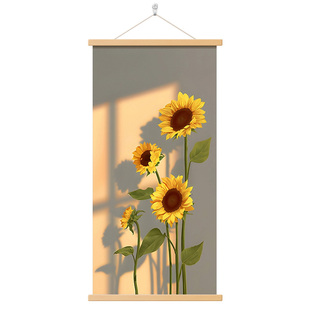 现代简约向日葵客厅装饰画光影花卉沙发背景墙装饰画玄关卷轴挂画