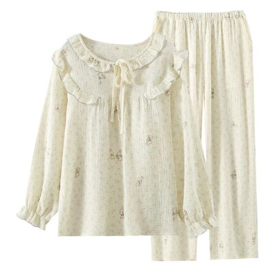 甜美纯棉睡衣女棉纱春秋长袖套装