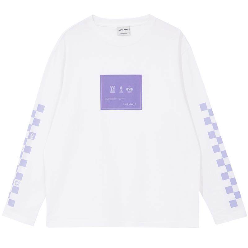 杰克琼斯男22年秋季新款纯棉舒适潮流棋盘格印花重磅长袖T恤男装