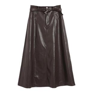 西町村屋质感长款皮半身裙女秋冬新款气质高腰大摆裙子XH9D10208