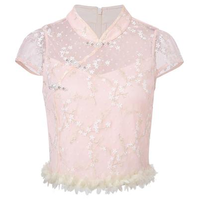 浪漫新中式上衣蕾丝绣花短袖小衫