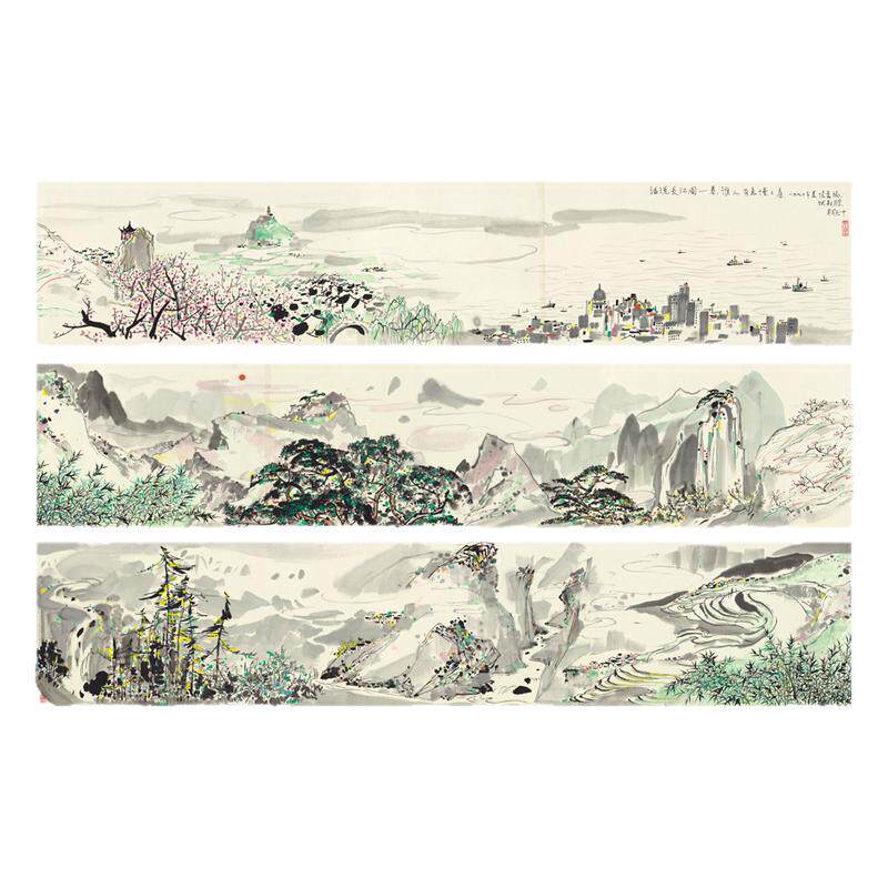 吴冠中水墨画山水画长卷装饰画