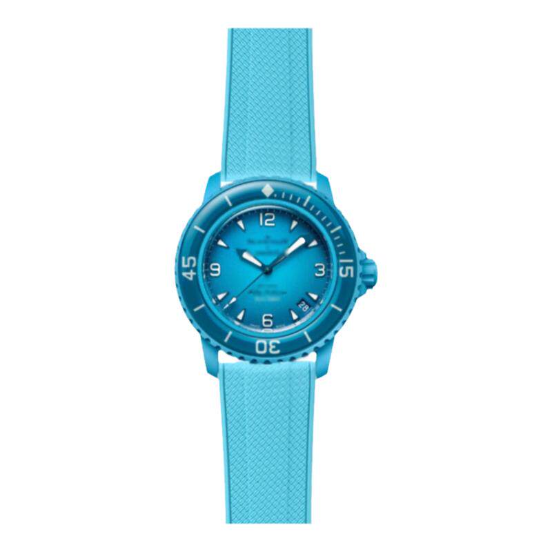 适用Swatch宝珀联名表带湖蓝潟湖FKM氟橡胶斯沃琪Blancpain风暴洋