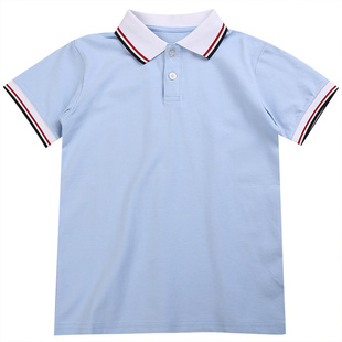 儿童校服小学生班服男童女童短袖T恤POLO衫夏装蓝色纯棉学院园服