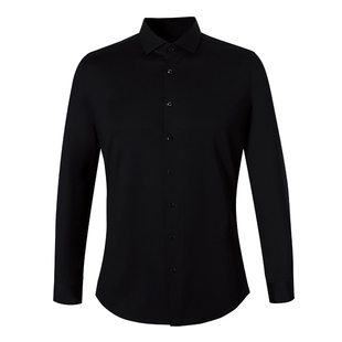 【天然免烫】零度衬衫男士120支匹马棉弹力商务抗皱黑色长袖衬衣