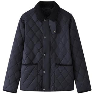 MOP25冬季新款巴恩风拼接复古灯芯绒菱形格绗缝可拆卸棉服外套男