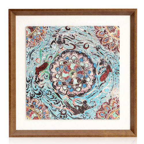 敦煌研究院莲花飞天藻井实木装饰画中古风摆台中国风玄关客厅挂画