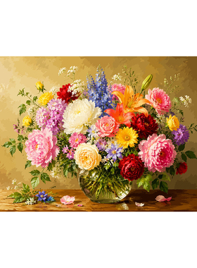 中古风花束数字油画diy填充手绘