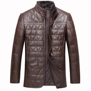 海宁皮革城真皮羽绒服男真皮夹克皮草男真皮皮衣水貂立领加绒中长