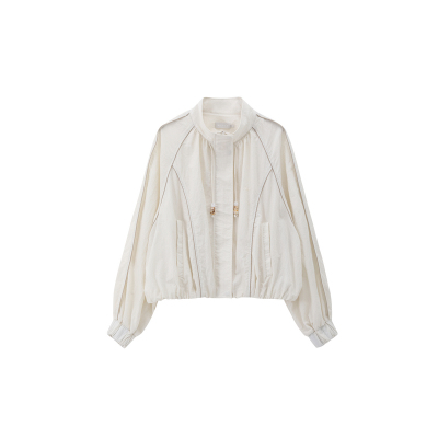 REVAN芮范设计师款米白色撞色条纹短外套RL30105043