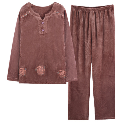 秋冬季女睡衣珊瑚绒加厚套头妈妈