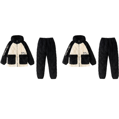 亲嘴猫情侣珊瑚绒夹棉睡衣