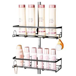 洗澡间花洒置物架淋浴杆托盘浴室免打孔不锈钢黑色沐浴露收纳架子