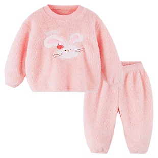 女童家居服秋冬男童上衣加绒宝宝加厚套装冬季保暖儿童衣服冬装F