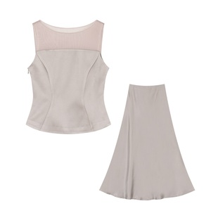 CUICUI崔崔【忘忧岛】氛围感女神风高定设计师款银色缎面套装裙女