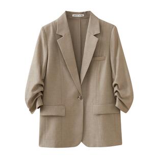 水云间女装 通勤职业莱赛尔透气灰绿七分袖西装外套26夏季新款