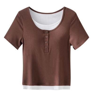 夏季短袖T恤假两件上衣外穿