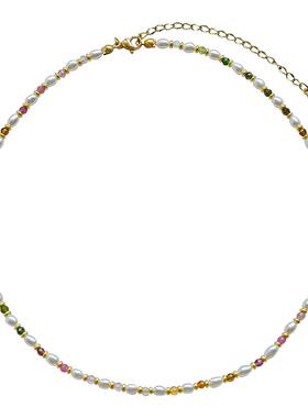 彩色多巴胺碧玺珍珠高级感项链
