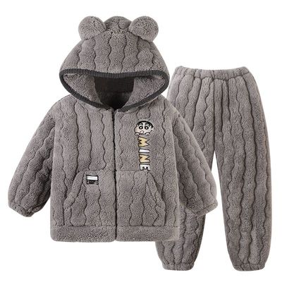 儿童睡衣冬季加绒加厚冬款三层夹棉男童珊瑚绒2025新款青少年男孩