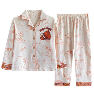 2025新款女童睡衣春秋季儿童纯棉长袖大童卡皮巴拉女孩家居服秋款