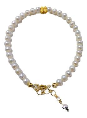 天然淡水珍珠搭配纯银古法金配件原创设计款手链 女款珍珠