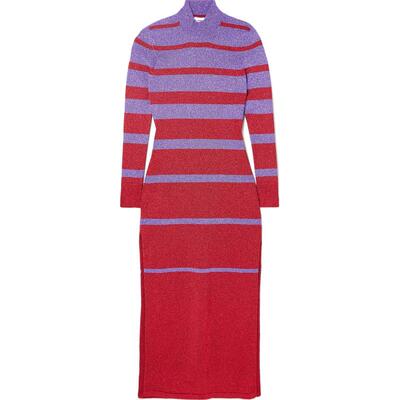 Paco  Rabanne 春夏女条纹金属感针织连衣裙