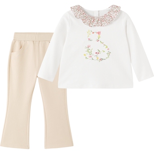 英氏童装女童休闲套装春秋长袖t恤上衣 裤子可爱女宝儿童衣服