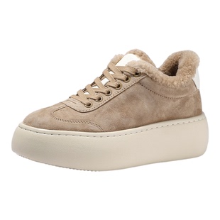 BellaLily2025冬季新款加绒德训鞋女厚底增高毛毛休闲鞋保暖棉鞋