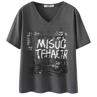 大码复古竹节棉T恤女夏季ins新款宽松透气胖mm显瘦短袖遮肚子上衣