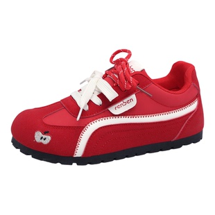 人本内增高红色德训鞋女2026秋季新款学生小白鞋百搭休闲运动鞋子