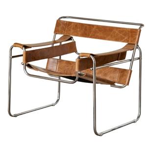 瓦西里椅子网红ins风设计师单人椅轻奢马鞍皮中古风不锈钢休闲椅