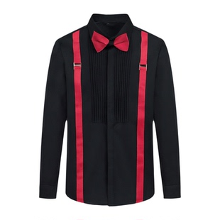 时尚背带装饰长袖衬衫男女生酒吧KTV会所服务员工作服装免烫衬衣