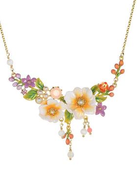 唯美浪漫白色花朵夸张珐琅项链