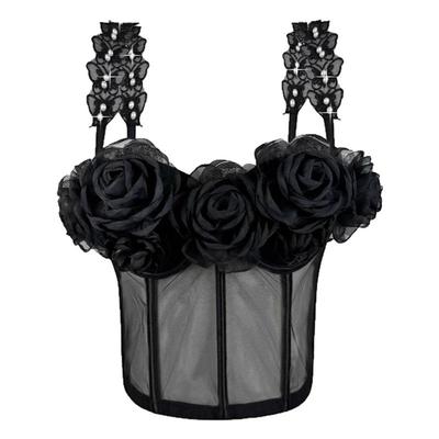 立体花珍珠法式外穿胸衣鱼骨背心