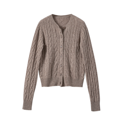 100绵羊毛绞花针织开衫