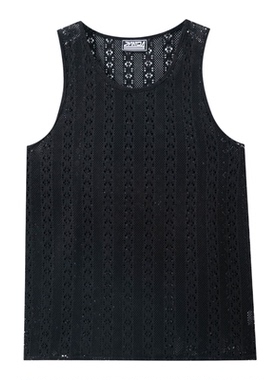 2026夏季美式黑色性感镂空背心男透气无袖运动休闲上衣Men's vest