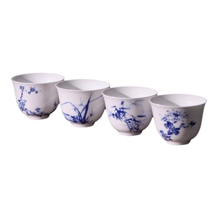 景德镇陶瓷陶溪川茶具梅兰竹菊青花品茗杯茶盏中式家用茶杯套装