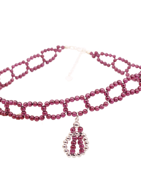 重工艺串珠原创设计短项链天然紫牙乌水滴形吊坠纯银编织choker女