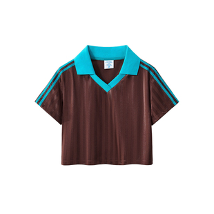平替纯色无logo出海跨境V领户外辣妹短款美式运动服足球服条纹杆