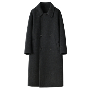 秋冬长款过膝双面绵羊绒大衣男翻领宽松韩版落肩羊毛呢子风衣外套