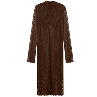 COCOBELLA优雅女人味植绒蕾丝抽褶连衣裙侧开叉裙摆两件套FR7082