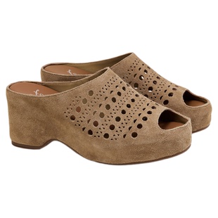 fed复古凉拖夏季新款女鞋厚底镂空半拖反绒鱼嘴拖鞋女S0526-YA738