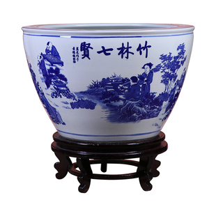 景德镇陶瓷青花鱼缸睡莲荷花盆客厅书画缸庭院乌龟缸大号种树水缸
