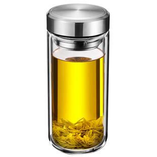 大容量双层玻璃杯耐热防爆水杯家用泡茶杯茶水分离办公水杯带过滤