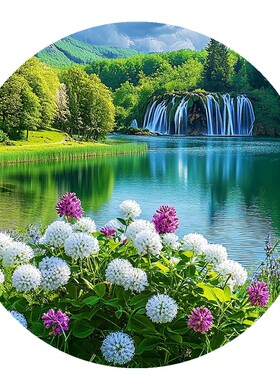 圆形山水风景图案墙贴画